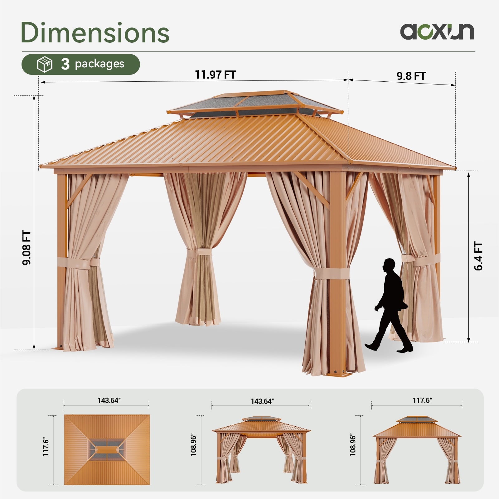 Mazonvintage 10' x 12' Hardtop Gazebo with Aluminum Frame, Double Galvanized Steel Roof