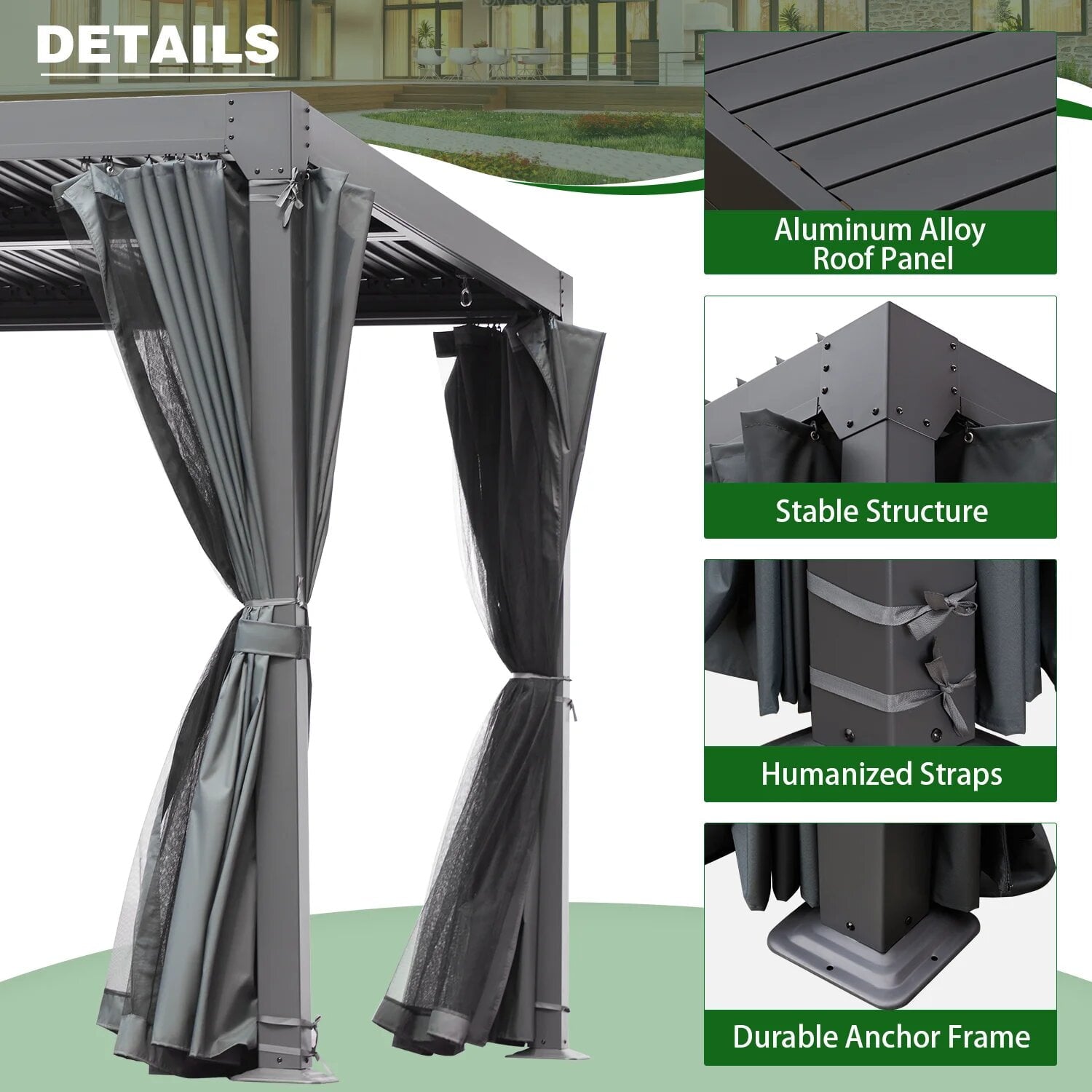U-Mazonvintage Louvered Pergola 10x10, All Aluminum Pergola with Adjustable Rainproof Roof,Dark Grey