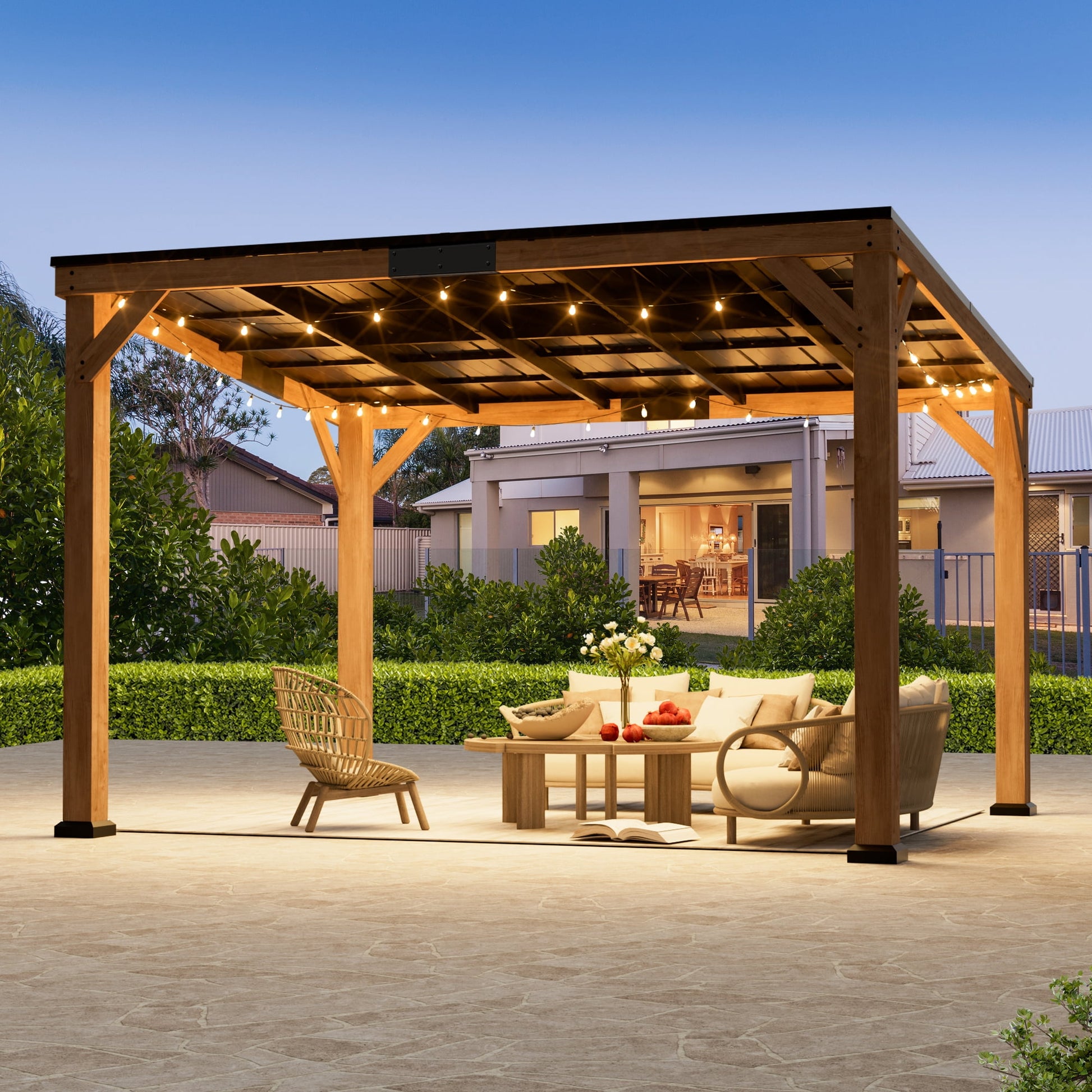 Modern Shade 10' x 12' Cedar Wood Hardtop Gazebo, Rot-Resistant Grill Shelter for Mazonvintage or Deck