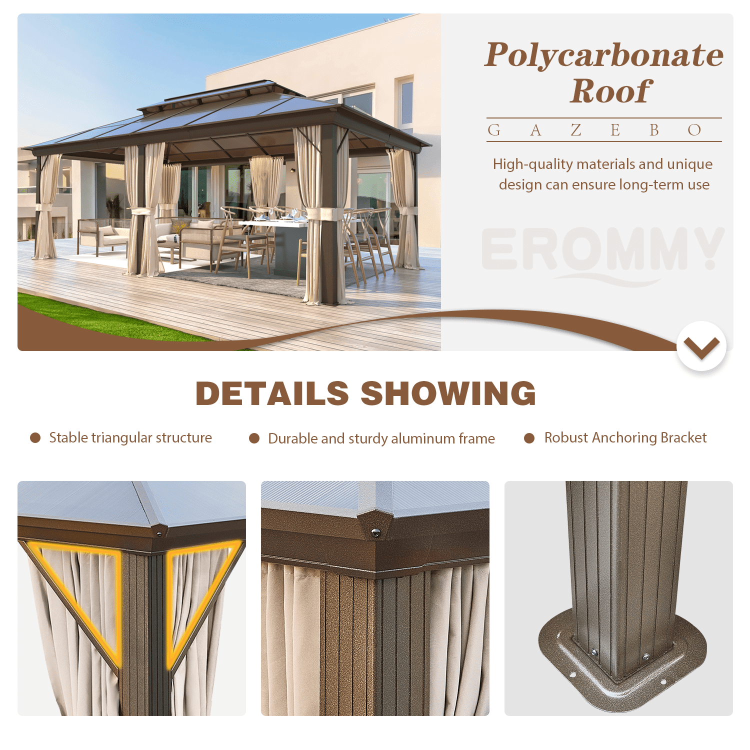 Mazonvintage 12'x20' Gazebo Polycarbonate Double Roof Canopy with Aluminum Frame, Outdoor Permanent Metal Pavilion with Netting and Curtains for Garden Patio Lawns