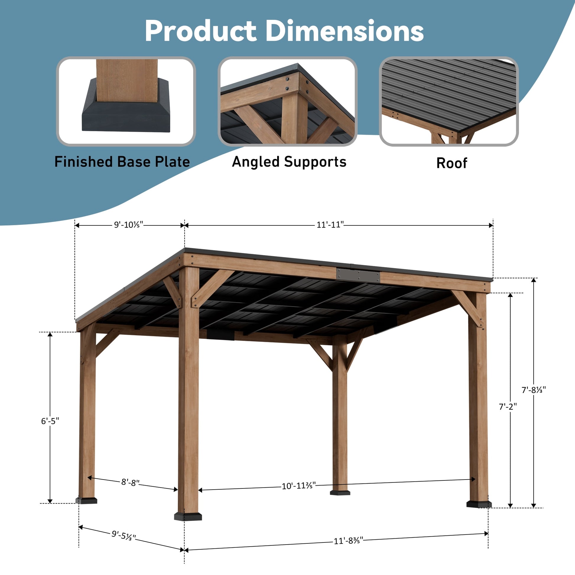 Modern Shade 10' x 12' Cedar Wood Hardtop Gazebo, Rot-Resistant Grill Shelter for Mazonvintage or Deck