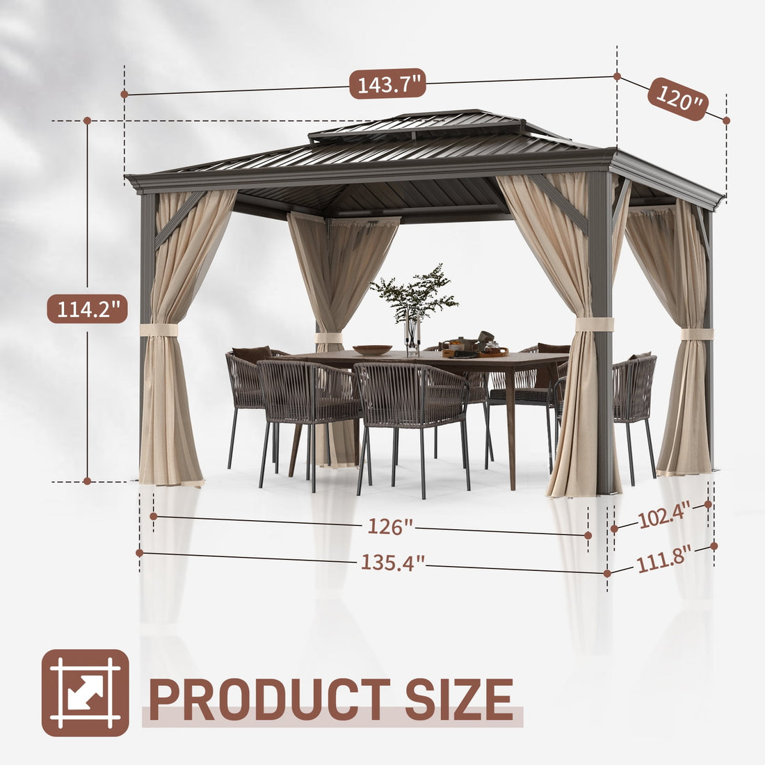 Mazonvintage Mazonvintage Gazebo, Aluminum Frame Canopy with Double Galvanized Steel Roof, Outdoor Metal Pavilion with Netting, Curtains for Backyard 10' x 12'