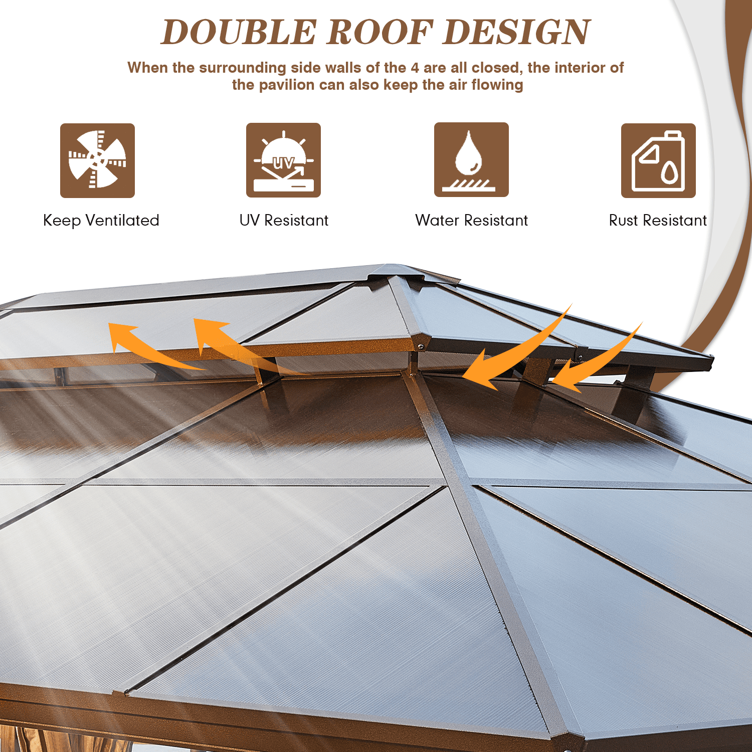 Mazonvintage 12'x16' Outdoor Polycarbonate Double Roof Mazonvintage Gazebo Canopy Curtains Aluminum Frame with Netting for Garden,Patio
