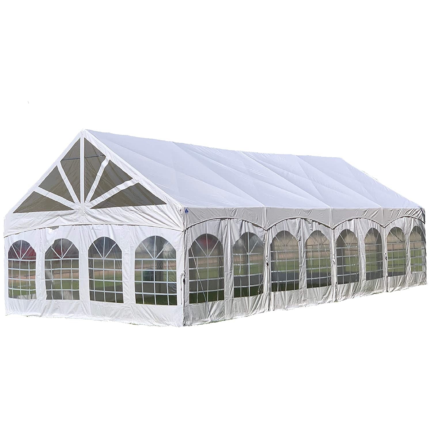 Mazonvintage Canopies 40'x20' PVC Marquee Fire Retardant Party Tent Wedding Canopy Gazebo with Steel Frame, Removable Side Window Walls and Clear End Panels - White