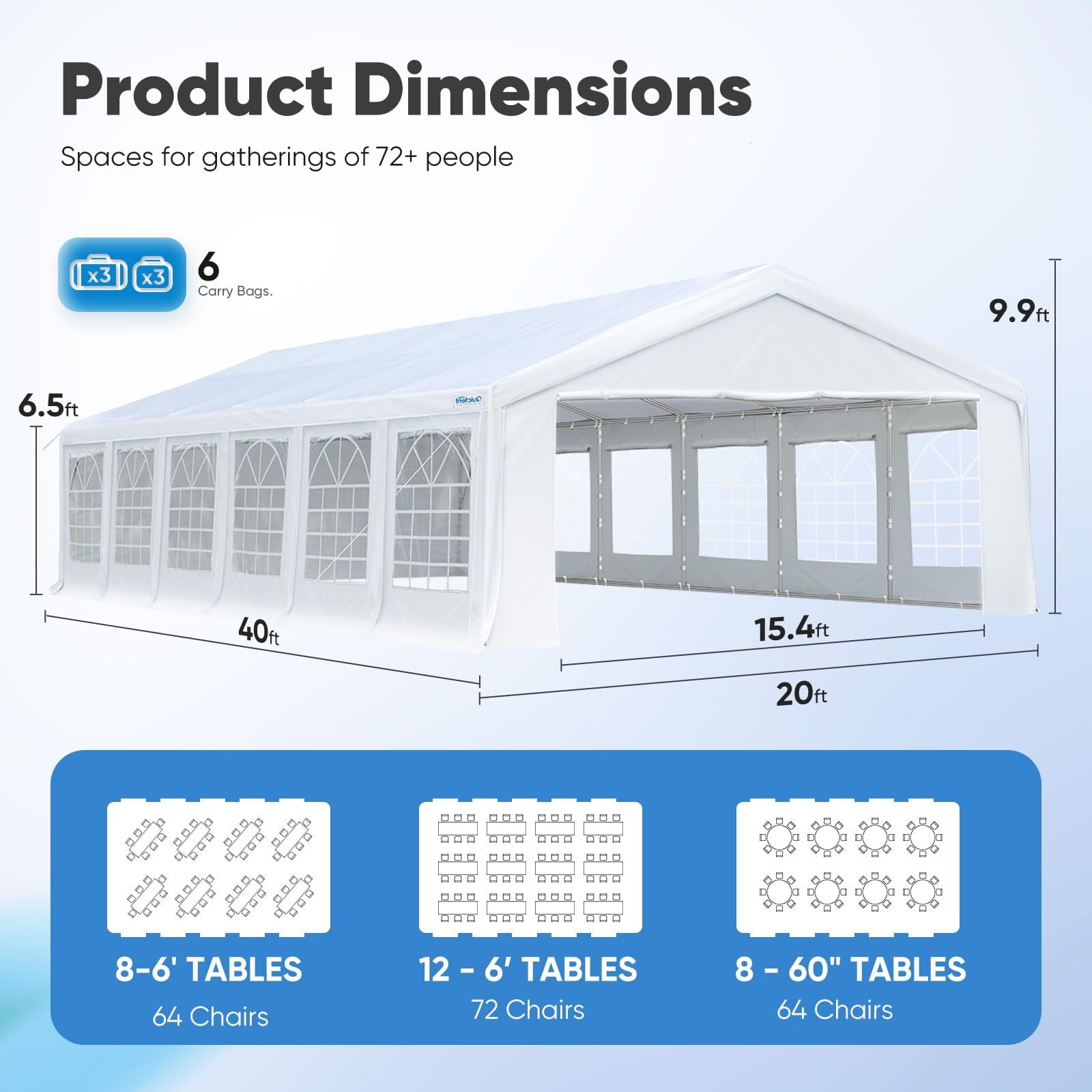 Mazonvintage 20'x 40' Upgraded Galvanized Heavy Duty Gazebo Party Wedding Tent Canopy Carport Shelter with Carry Bags(20x40, White), Event Canopy